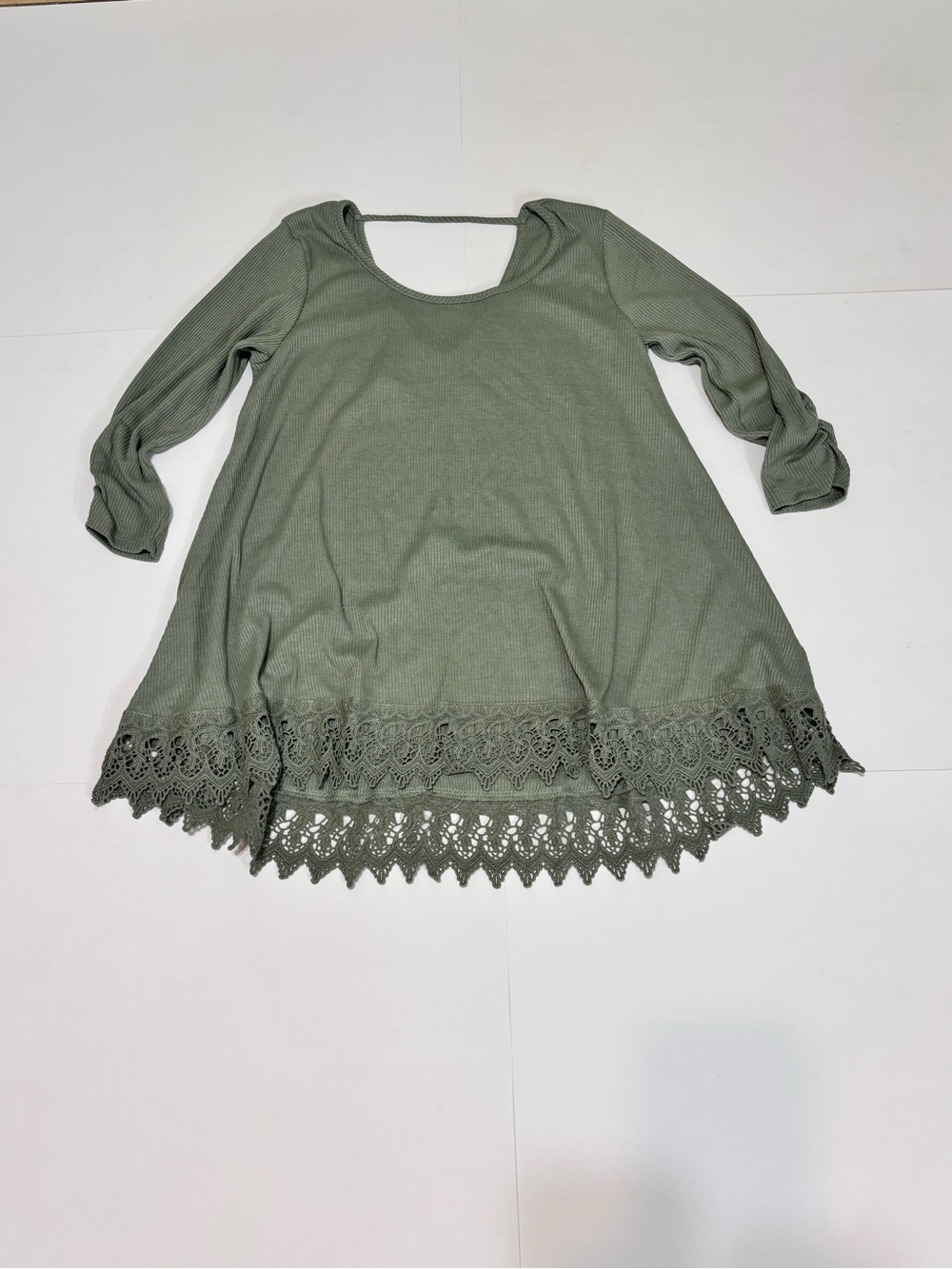 Maurices Women's Olive Green Crochet Hem Swing Top
